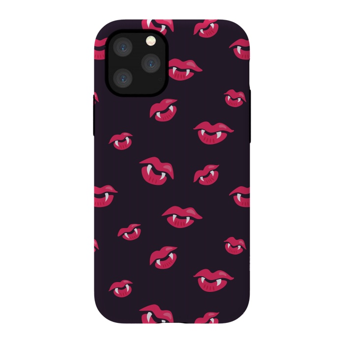 iPhone 11 Pro StrongFit Pink Vampire Lips And Fangs Pattern by Boriana Giormova