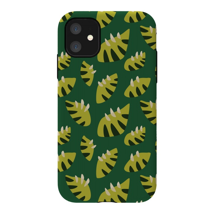 iPhone 11 StrongFit Clawed Abstract Green Leaf Pattern by Boriana Giormova