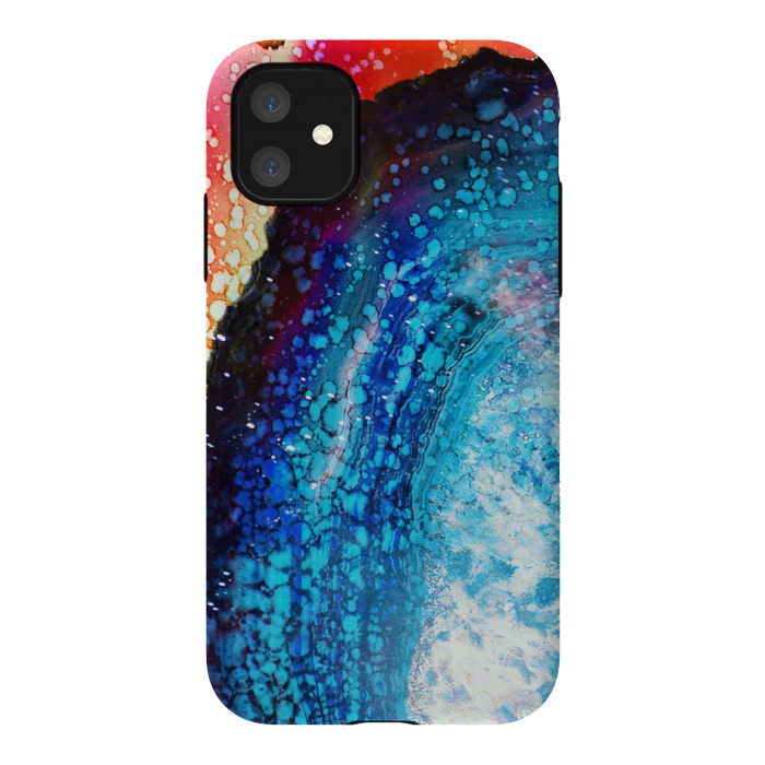 iPhone 11 StrongFit Paint splattered marble blue red by Oana 