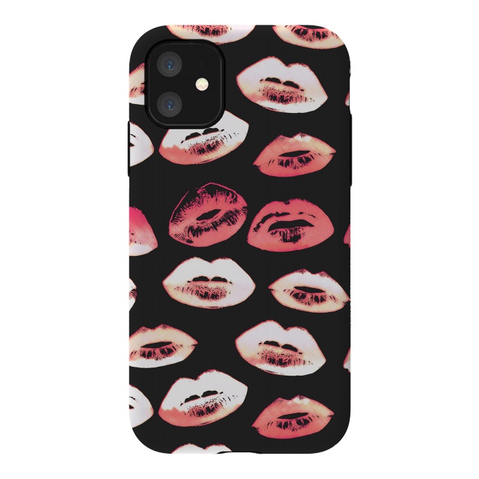 iPhone 11 StrongFit Red pink lipstick kisses by Oana 