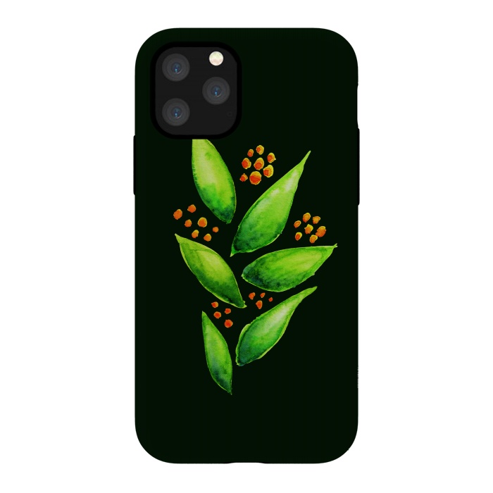 iPhone 11 Pro StrongFit Abstract watercolor green plant with orange berries by Boriana Giormova