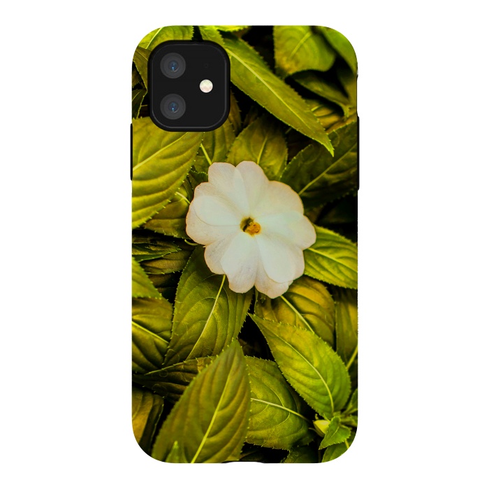 iPhone 11 StrongFit Leaves and White Flower by Bledi