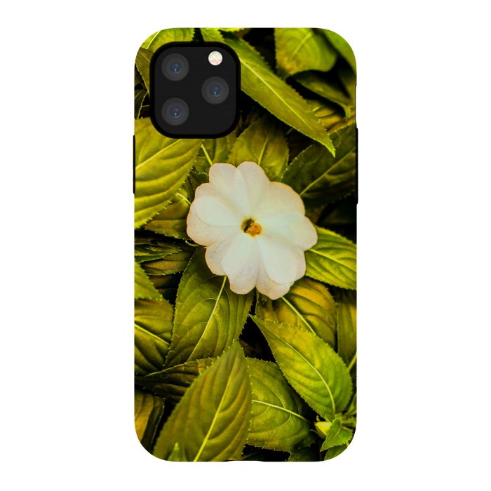 iPhone 11 Pro StrongFit Leaves and White Flower by Bledi
