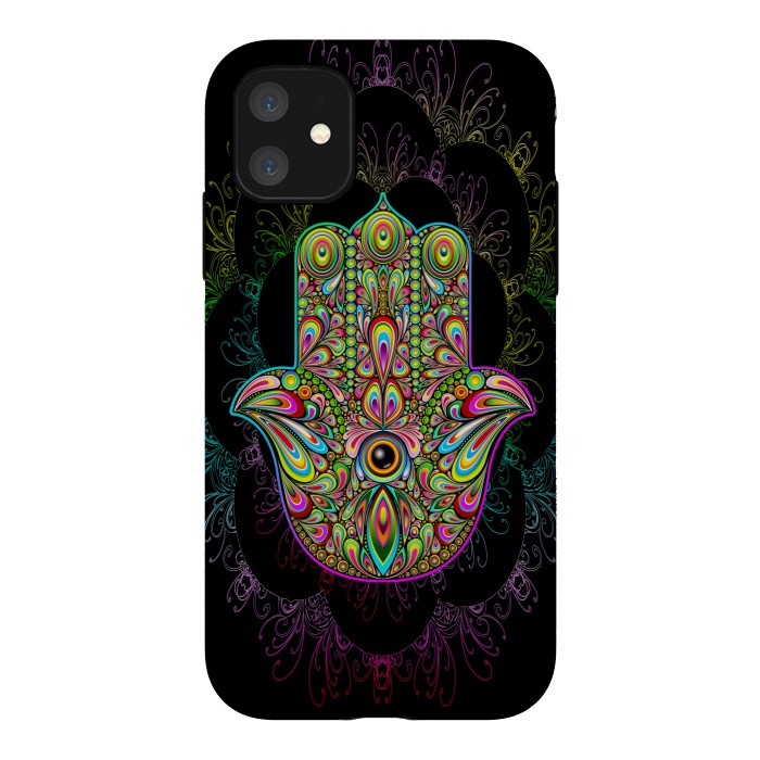 iPhone 11 StrongFit Hamsa Hand Psychedelic Amulet  by BluedarkArt