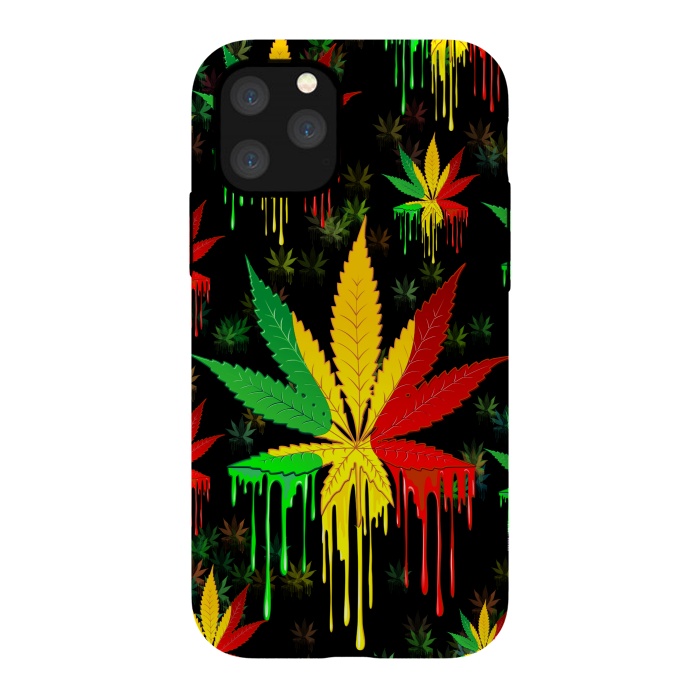 iPhone 11 Pro StrongFit Marijuana Leaf Rasta Colors Dripping Paint by BluedarkArt