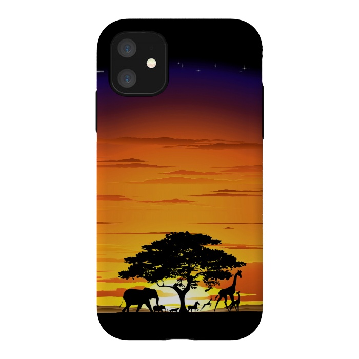 iPhone 11 StrongFit Wild Animals on African Savanna Sunset  by BluedarkArt