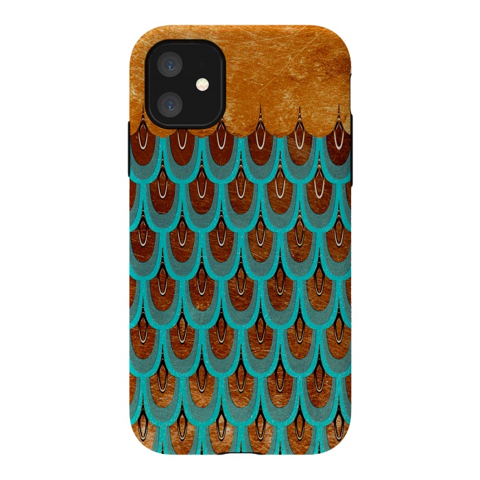 iPhone 11 StrongFit Copper & Teal Gold Mermaid Scales by  Utart