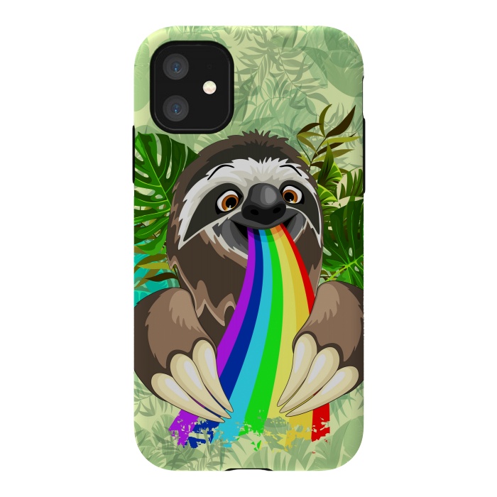 iPhone 11 StrongFit Sloth Spitting Rainbow Colors by BluedarkArt
