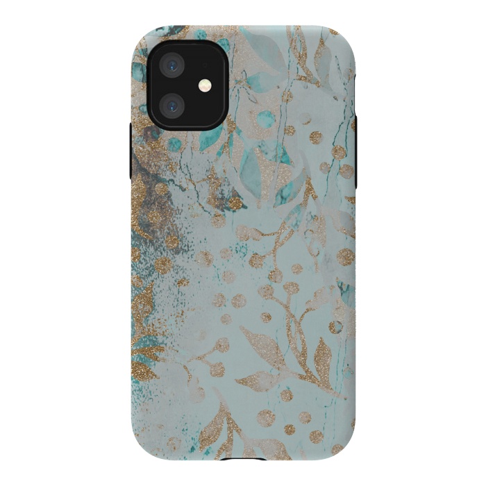 iPhone 11 StrongFit  Botanical  Pattern Teal And Gold by Andrea Haase