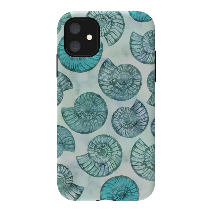 iPhone 11 StrongFit Teal Fossils And Ammonites by Andrea Haase
