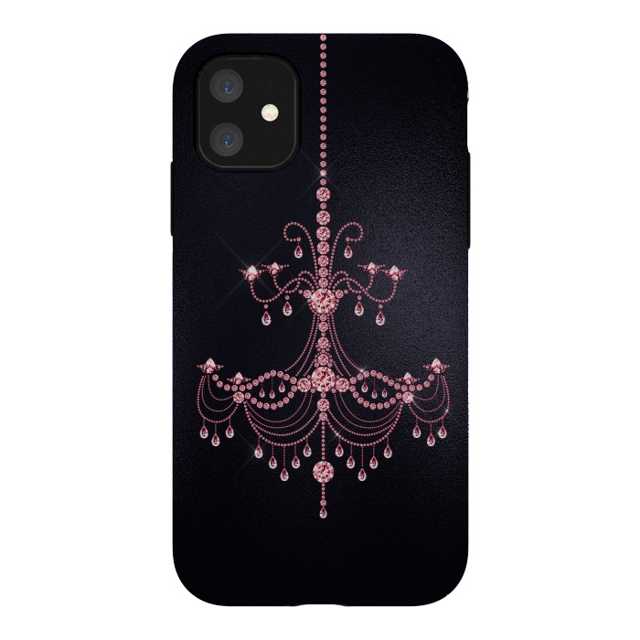 iPhone 11 StrongFit Pink sparkling chandelier on metal black  by  Utart