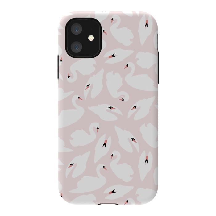 iPhone 11 StrongFit Swan Pattern on Pink 030 by Jelena Obradovic