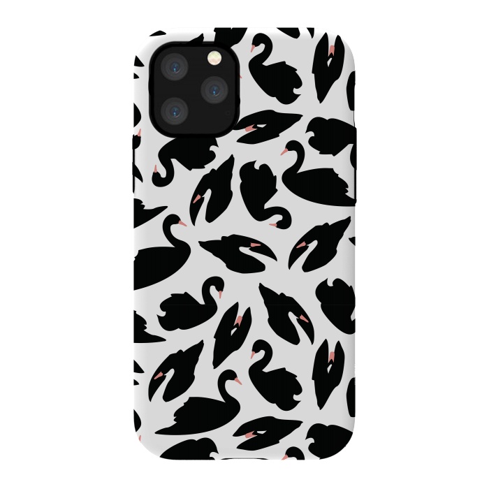 iPhone 11 Pro StrongFit Black Swan Pattern on White 031 by Jelena Obradovic