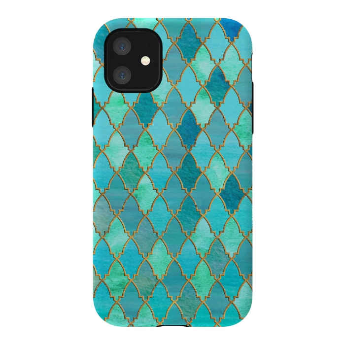 iPhone 11 StrongFit Teal Moroccan Shapes Pattern  by  Utart