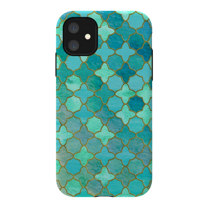 iPhone 11 StrongFit Aqua Moroccan Shapes Pattern  by  Utart