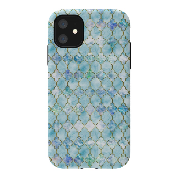 iPhone 11 StrongFit Blue Moroccan Shapes Pattern  by  Utart