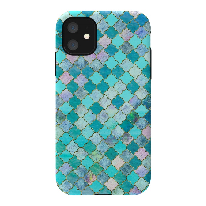 iPhone 11 StrongFit Multicolor Teal Moroccan Shapes Pattern  by  Utart