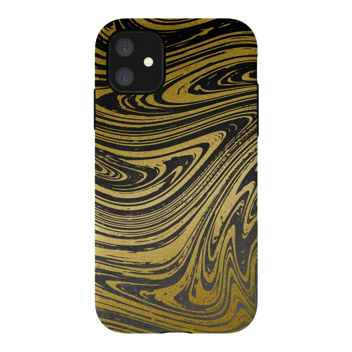 iPhone 11 StrongFit Black Gold Marble 2 by Andrea Haase