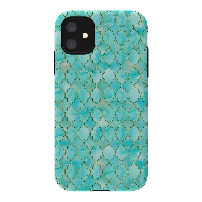 iPhone 11 StrongFit Multicolor Teal Blue Moroccan Shapes Pattern  by  Utart