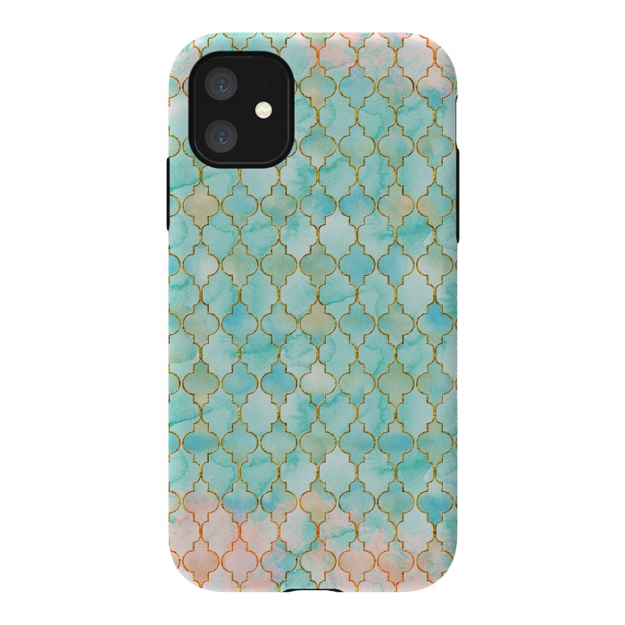 iPhone 11 StrongFit Multicolor Teal Pink Moroccan Shapes Pattern  by  Utart