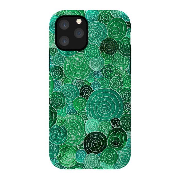 iPhone 11 Pro StrongFit Green Circles Polka dots Glitter Pattern by  Utart