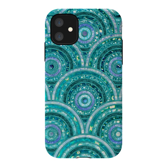 iPhone 11 StrongFit Blue Silver Circles and Dots Glitter  Pattern by  Utart