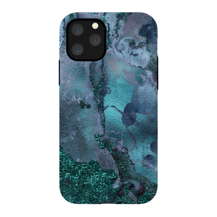 iPhone 11 Pro StrongFit Blue and Teal Ink Glitter Marble by  Utart