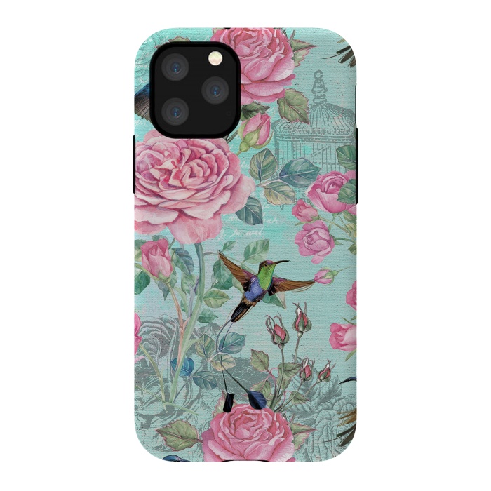iPhone 11 Pro StrongFit Vintage Roses and Hummingbirds by  Utart