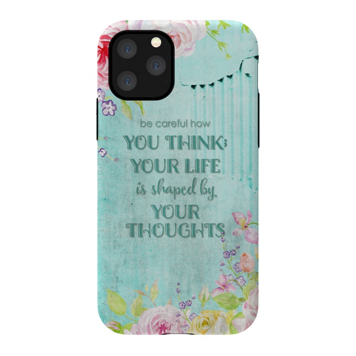 iPhone 11 Pro StrongFit Be Carefull - Floral Typopgraphy on Teal by  Utart