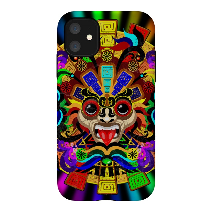 iPhone 11 StrongFit Aztec Warrior Mask Rainbow Colors by BluedarkArt