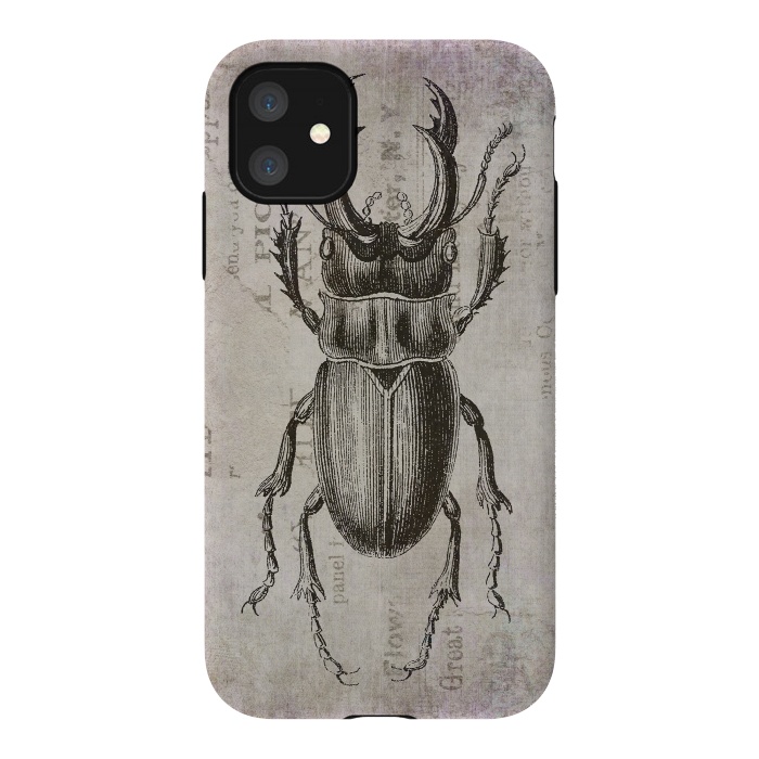 iPhone 11 StrongFit Stag Beetle Vintage Mixed Media Art by Andrea Haase