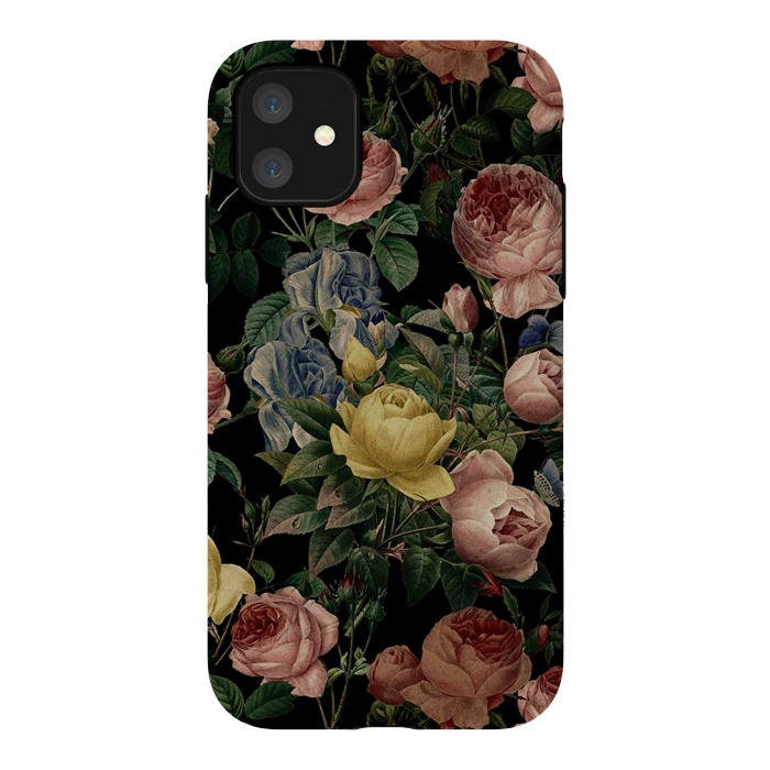 iPhone 11 StrongFit Victorian Vintage Roses on Black by  Utart