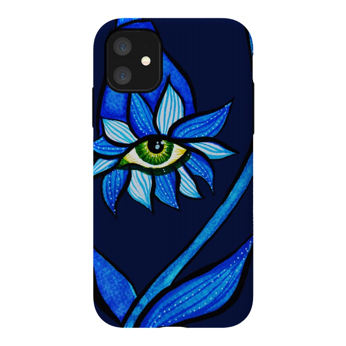 iPhone 11 StrongFit Blue Staring Creepy Eye Flower by Boriana Giormova