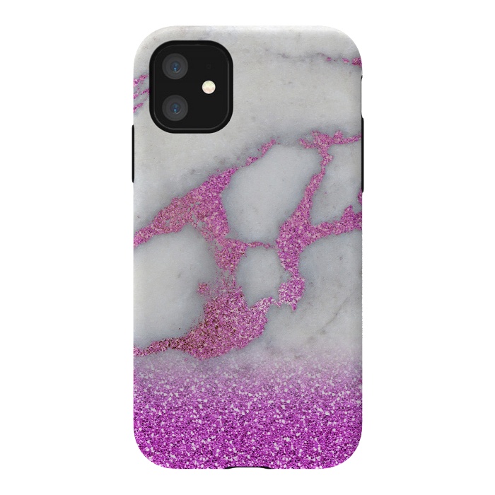 iPhone 11 StrongFit Purple Glitter Veined Gray Marble by  Utart