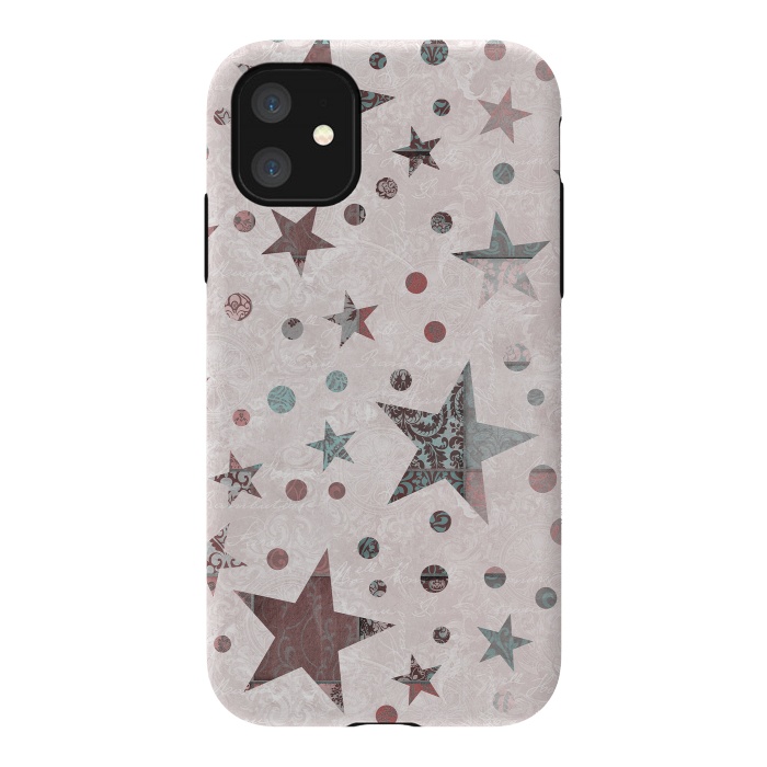 iPhone 11 StrongFit Pink Teal Patchwork Star Pattern by Andrea Haase