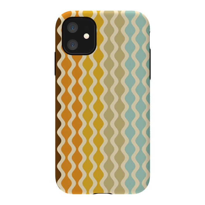 iPhone 11 StrongFit Falling Waves in Orange and Blue by Paula Ohreen