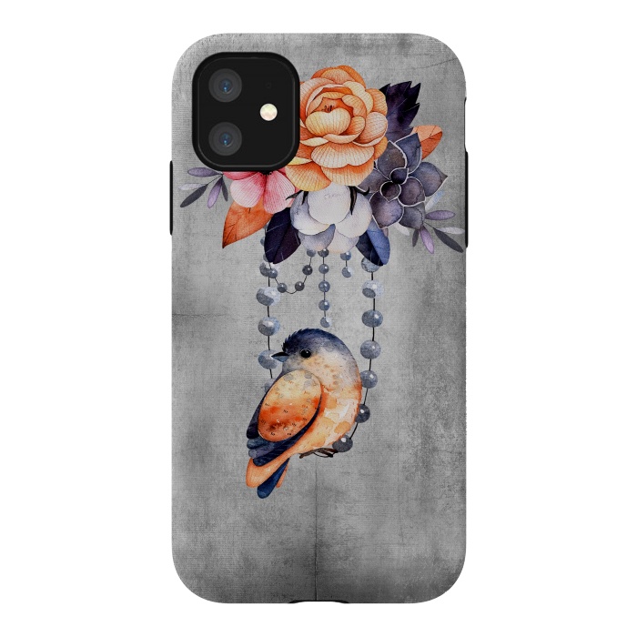 iPhone 11 StrongFit Vintage flowers and bird by  Utart