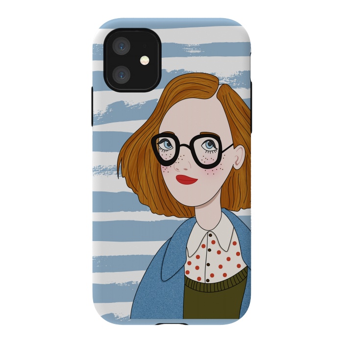 iPhone 11 StrongFit Fashion Girl and Blue  Stripes  by DaDo ART