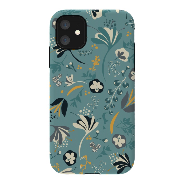 iPhone 11 StrongFit Beautiful BC Bloom in Blue and Yellow by Paula Ohreen