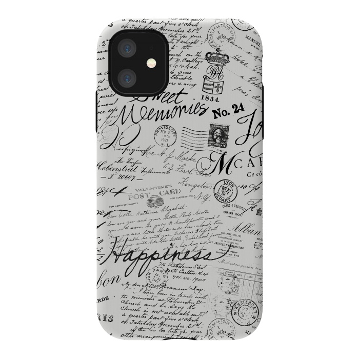 iPhone 11 StrongFit Nostalgic Handwriting Black And White by Andrea Haase
