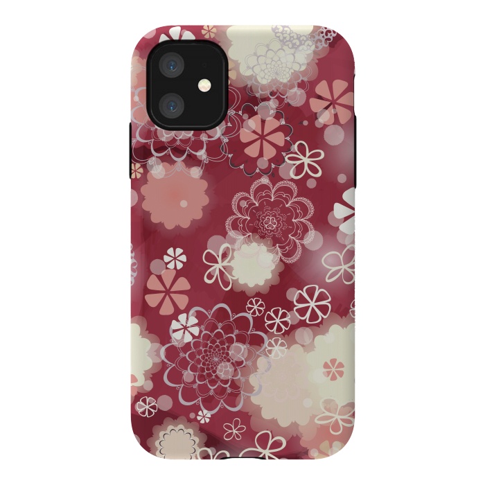 iPhone 11 StrongFit Lacy Flowers on Bright Pink by Paula Ohreen