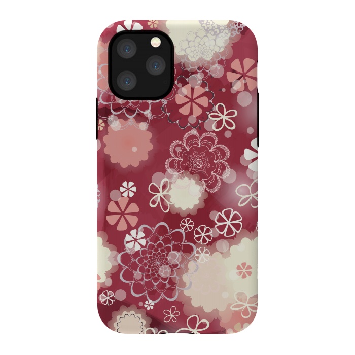 iPhone 11 Pro StrongFit Lacy Flowers on Bright Pink by Paula Ohreen