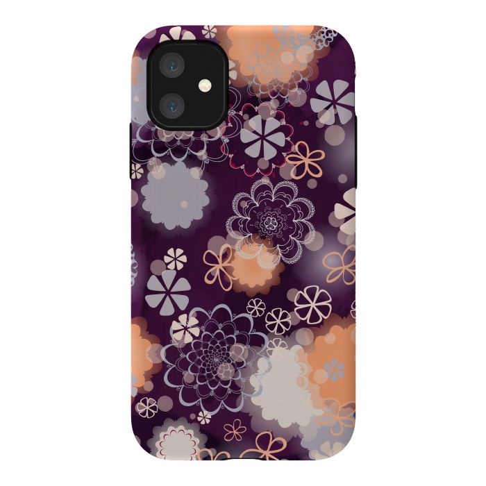 iPhone 11 StrongFit Lacy Flowers on Dark Purple by Paula Ohreen