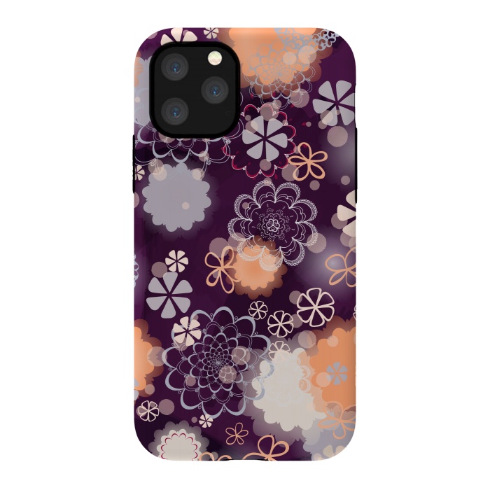 iPhone 11 Pro StrongFit Lacy Flowers on Dark Purple by Paula Ohreen