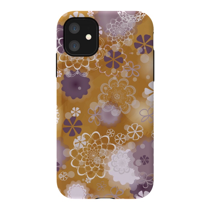 iPhone 11 StrongFit Lacy Flowers on Mustard by Paula Ohreen