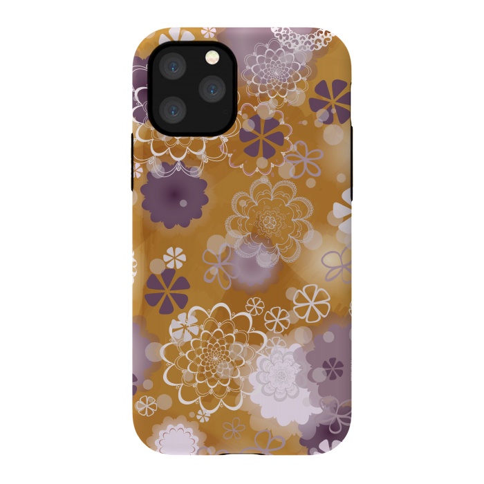 iPhone 11 Pro StrongFit Lacy Flowers on Mustard by Paula Ohreen