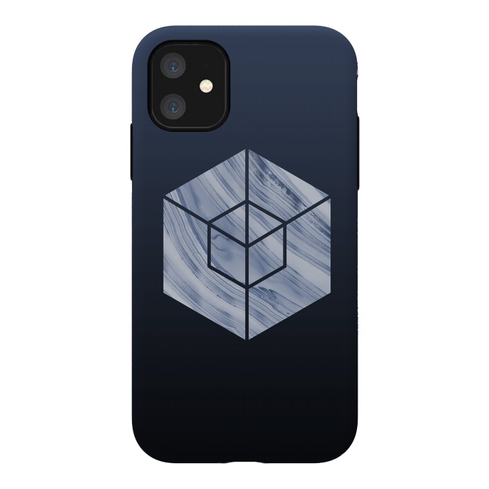 iPhone 11 StrongFit Marbled Hexagon In Shades Of Blue by Andrea Haase