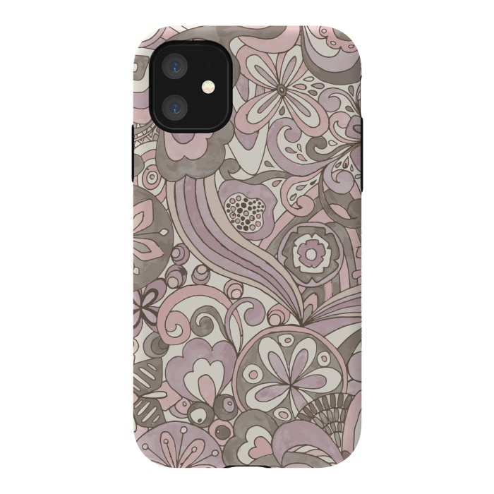 iPhone 11 StrongFit Retro Colouring Book Pink and Gray by Paula Ohreen