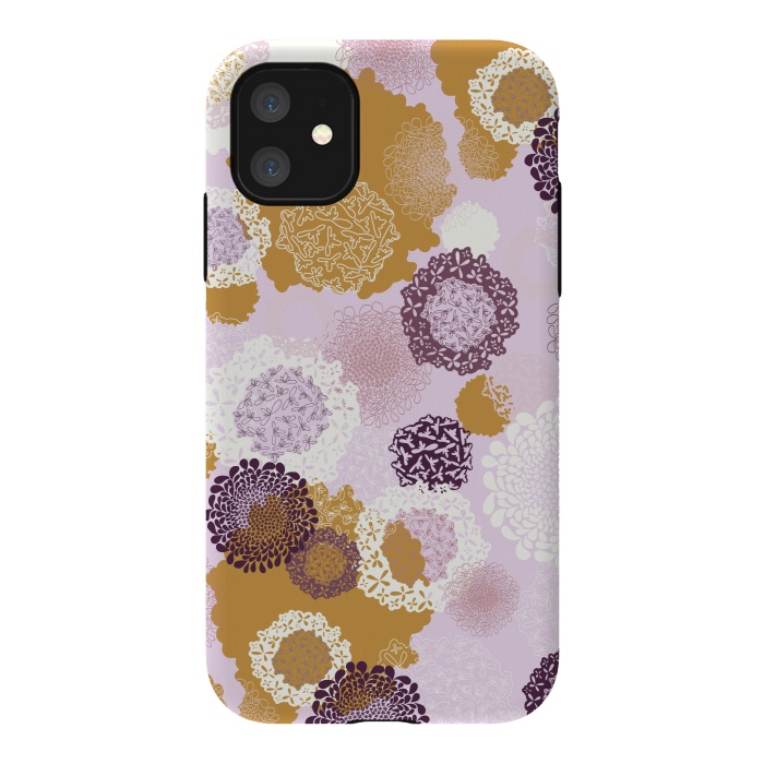 iPhone 11 StrongFit Doily Flowers on Pink by Paula Ohreen