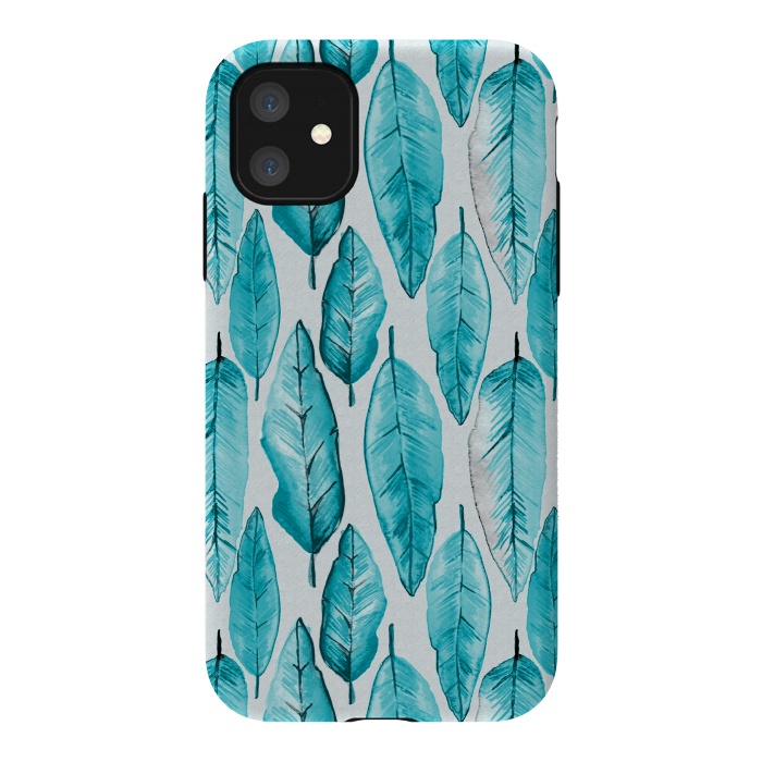 iPhone 11 StrongFit Turquoise Watercolor Feathers by Andrea Haase